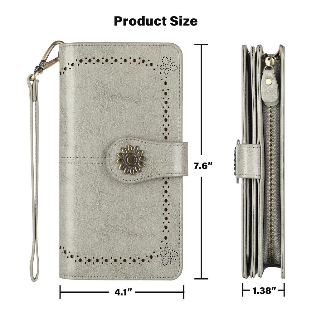 5152 Large Capacity Leather Rfid Blocking Wallets Wristlet Clutch Card View 5